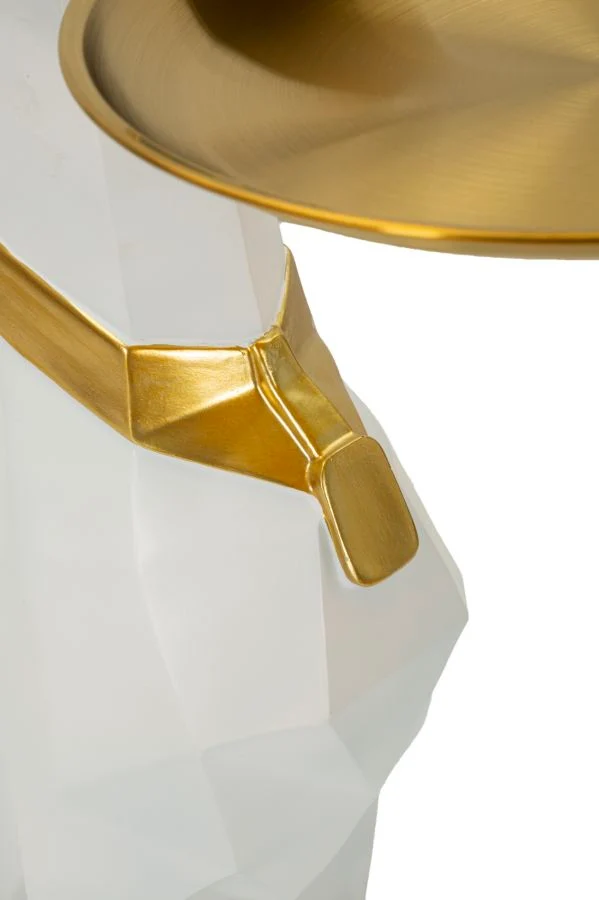 Decorazione Cane Ory Svuotatasche 27x51x74 cm in Resina e Metallo Bianco e Oro