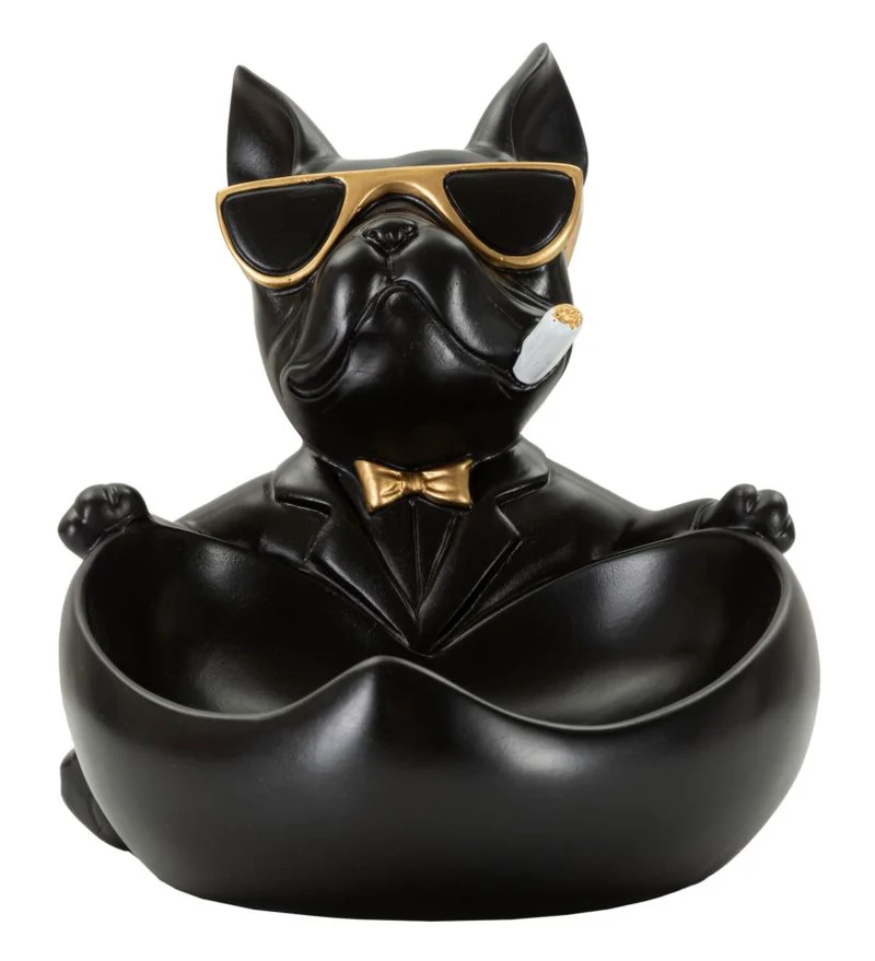 Decorazione Cane Ball Svuotatasche 18,5x20,5x20 cm in Resina Nero e Oro