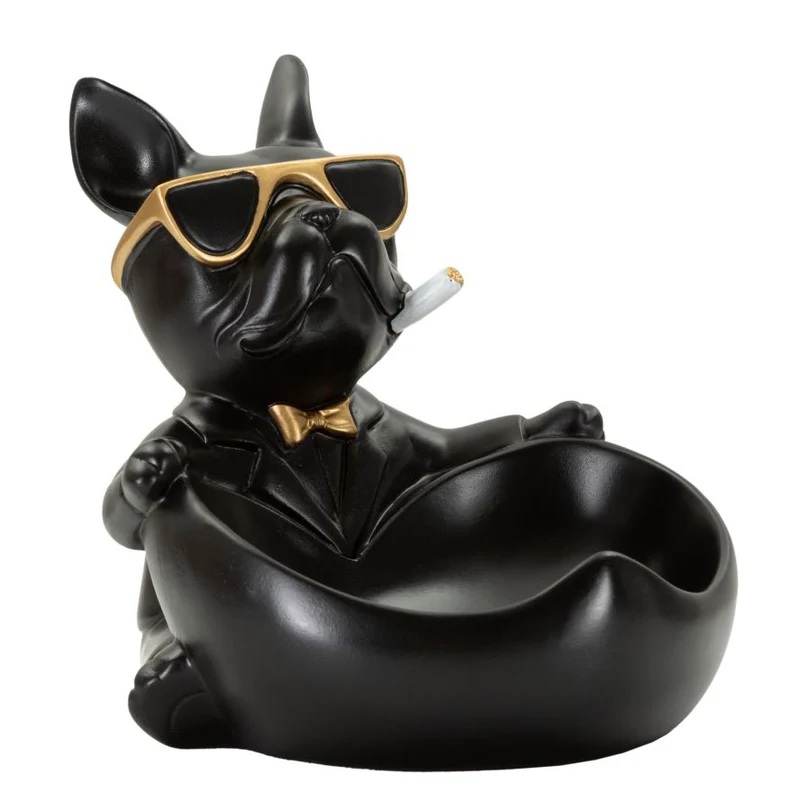 Decorazione Cane Ball Svuotatasche 18,5x20,5x20 cm in Resina Nero e Oro