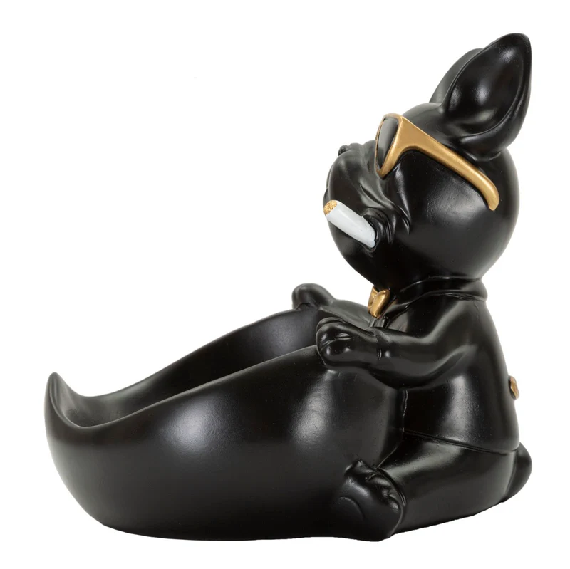 Decorazione Cane Ball Svuotatasche 18,5x20,5x20 cm in Resina Nero e Oro