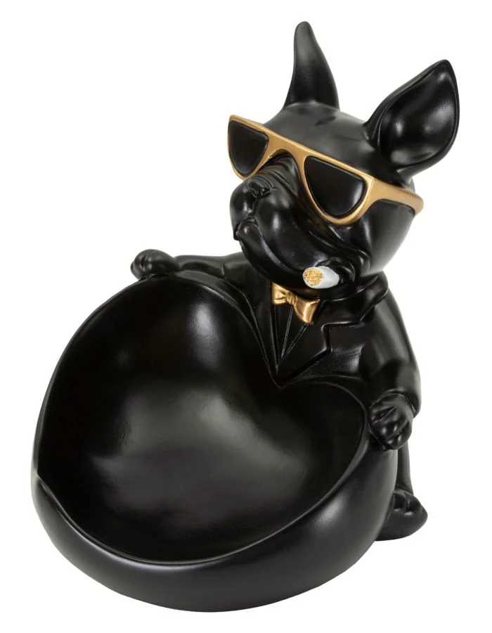Decorazione Cane Ball Svuotatasche 18,5x20,5x20 cm in Resina Nero e Oro