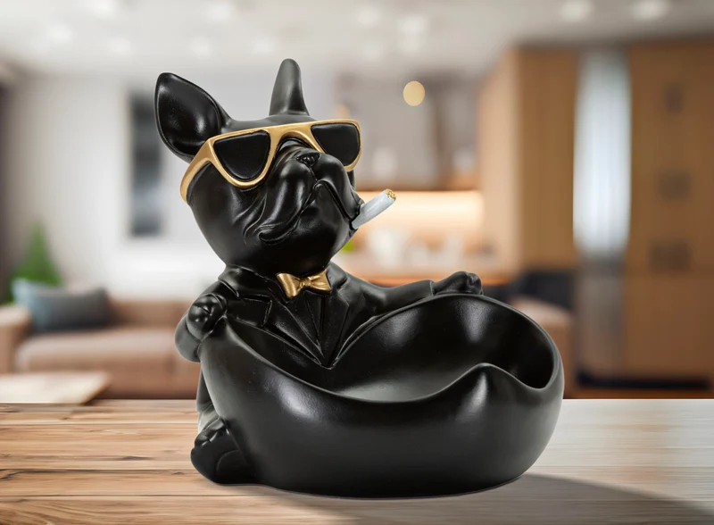 Decorazione Cane Ball Svuotatasche 18,5x20,5x20 cm in Resina Nero e Oro