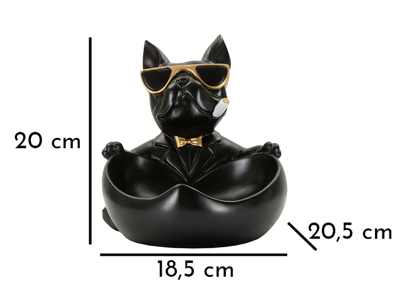 Decorazione Cane Ball Svuotatasche 18,5x20,5x20 cm in Resina Nero e Oro