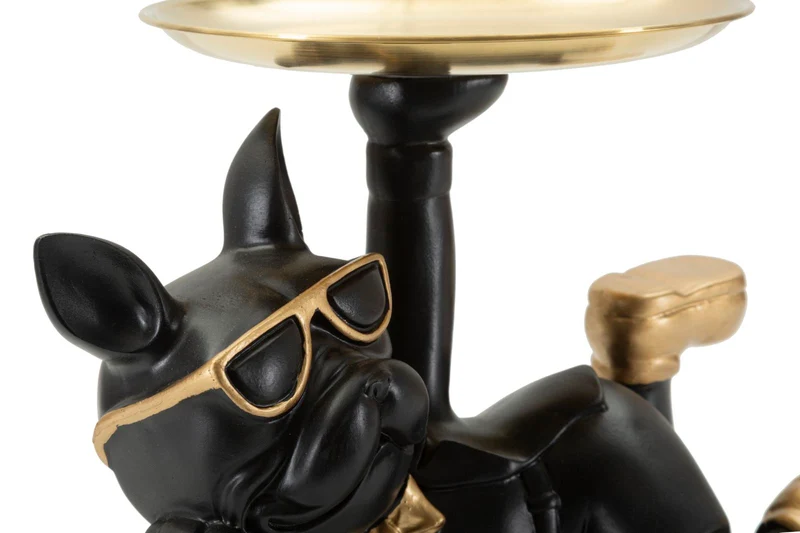 Decorazione Cane Rover Svuotatasche 27x17x18,5 cm in Resina e Metallo Nero e Oro