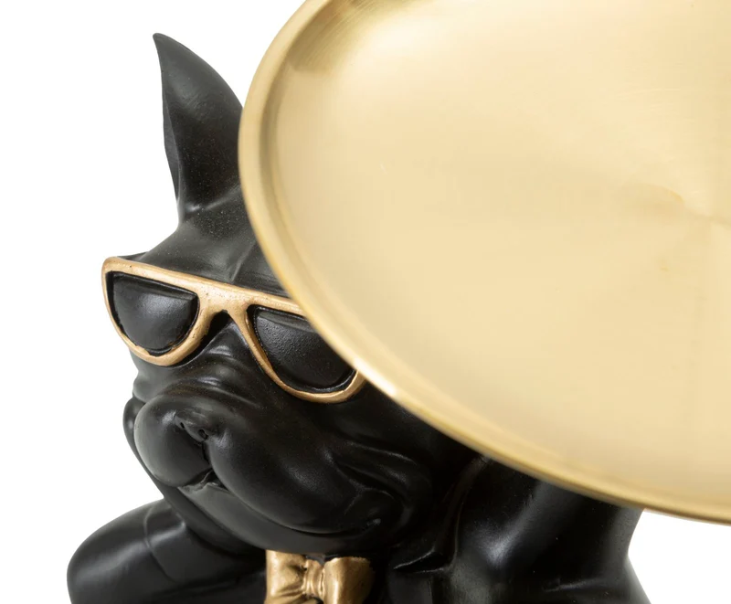 Decorazione Cane Rover Svuotatasche 27x17x18,5 cm in Resina e Metallo Nero e Oro