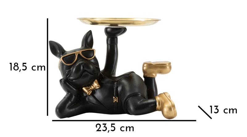 Decorazione Cane Rover Svuotatasche 27x17x18,5 cm in Resina e Metallo Nero e Oro