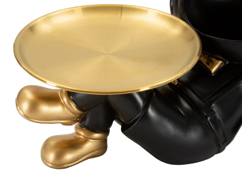 Decorazione Cane Buddy Svuotatasche 27x17x18,5 cm in Resina e Metallo Nero e Oro