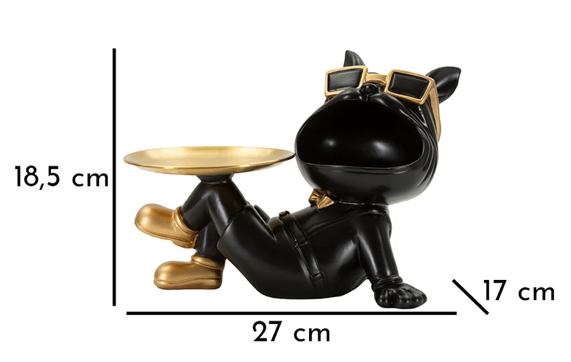 Decorazione Cane Buddy Svuotatasche 27x17x18,5 cm in Resina e Metallo Nero e Oro