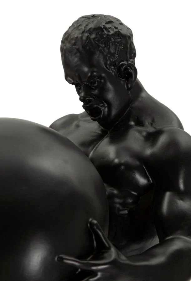 Statuetta Atlas 18,5x20,5x43,5 cm in Resina Nero e Oro