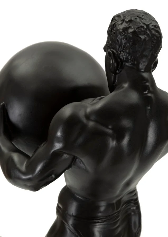 Statuetta Atlas 18,5x20,5x43,5 cm in Resina Nero e Oro