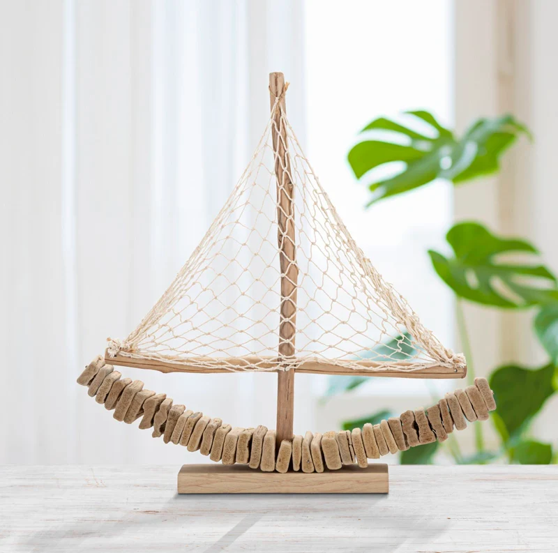 Decorazione Barca Nature 45x7x45 cm in Tanoak