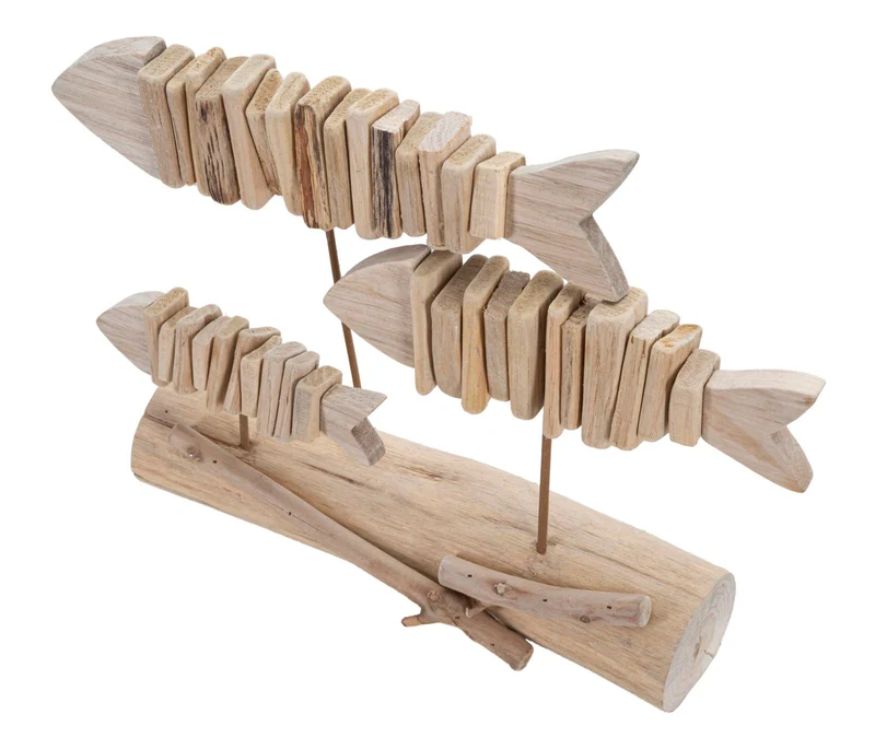 Decorazione Pesci Nature 37x10x24 cm in Tanoak