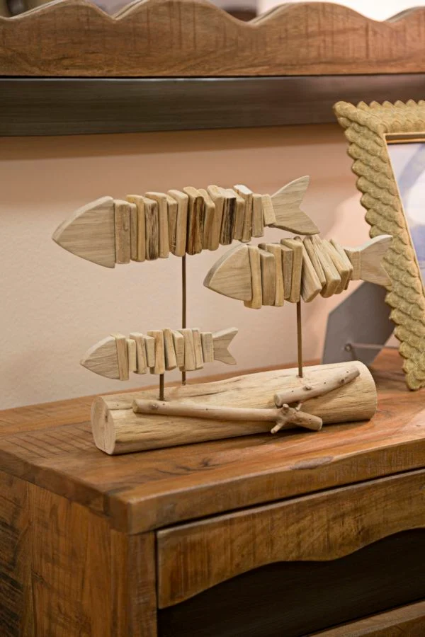 Decorazione Pesci Nature 37x10x24 cm in Tanoak