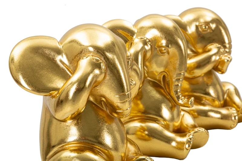 Set 3 Pezzi Decorazione Elefante Non Vedo Non Sento Non Parlo Ø15,5x20,5 cm in Resina Oro