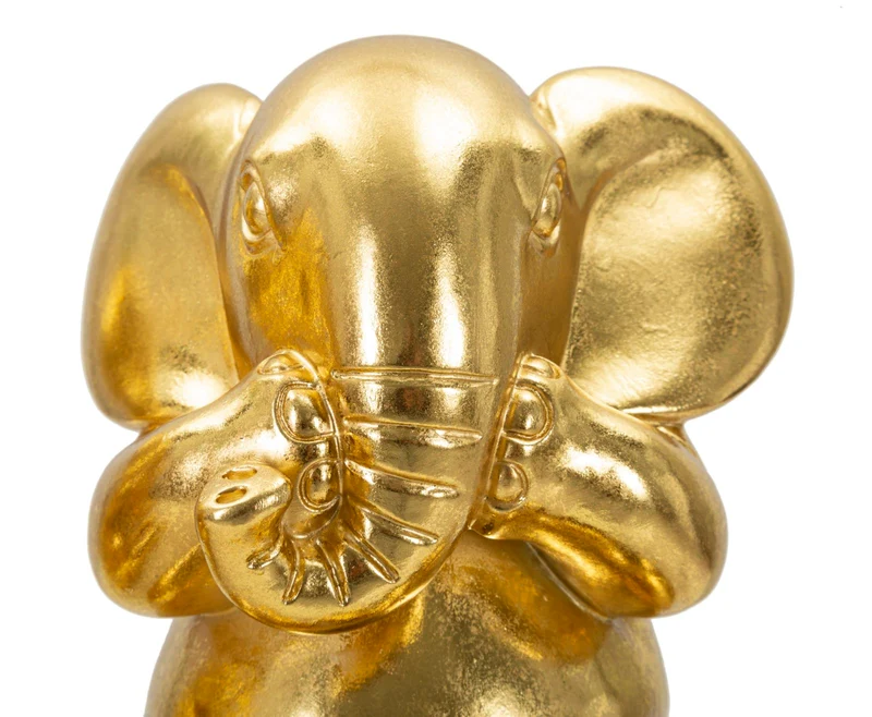 Set 3 Pezzi Decorazione Elefante Non Vedo Non Sento Non Parlo Ø15,5x20,5 cm in Resina Oro
