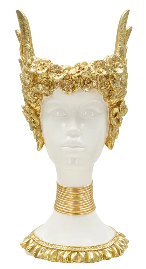 Scultura Athena 15x14,5x32 cm in Resina Bianco e Oro
