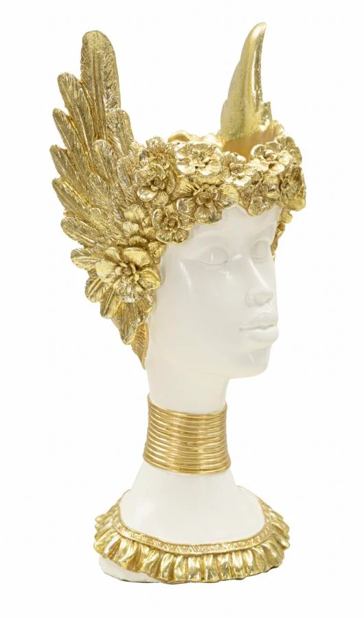 Scultura Athena 15x14,5x32 cm in Resina Bianco e Oro