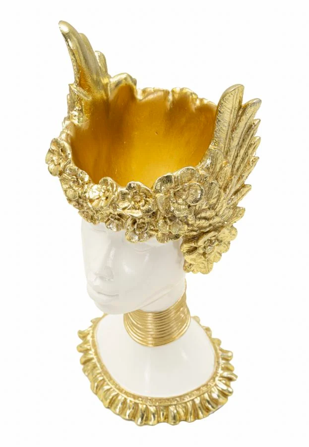Scultura Athena 15x14,5x32 cm in Resina Bianco e Oro