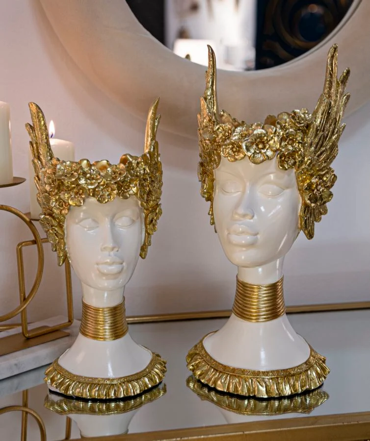 Scultura Athena 15x14,5x32 cm in Resina Bianco e Oro