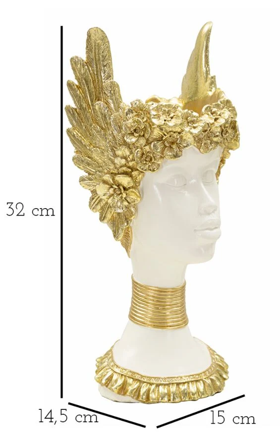 Scultura Athena 15x14,5x32 cm in Resina Bianco e Oro