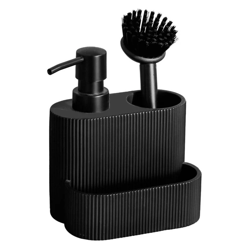 Set dispenser per detersivo con porta-spugna e spazzola, nero