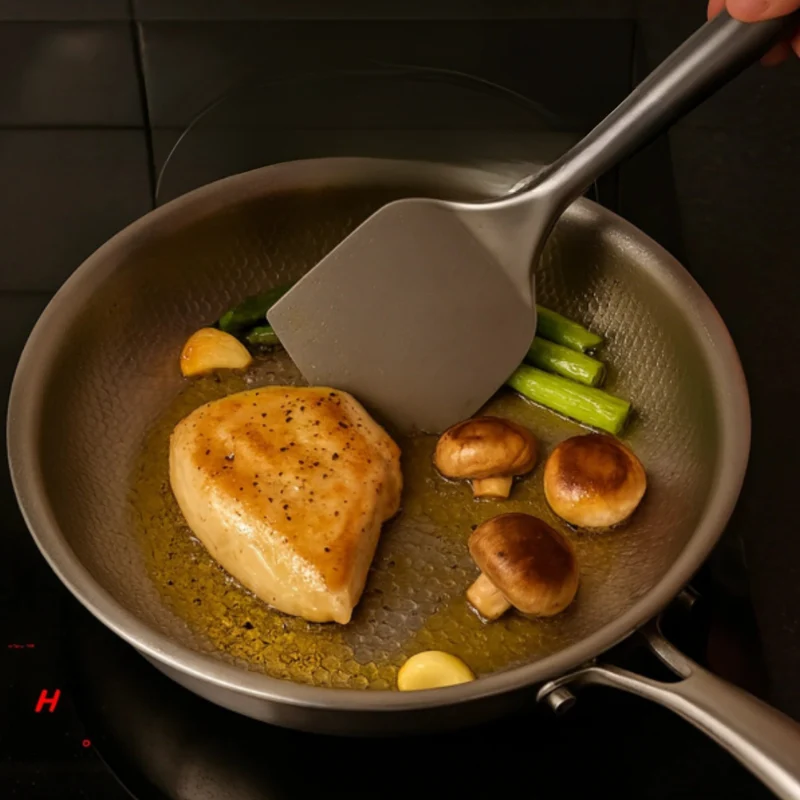 Induction Frying Pan Hammered Silver Finish Even Heating