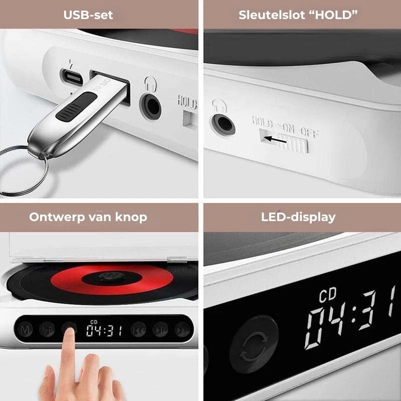 Draagbare CD Speler – Bluetooth 5.3, Oplaadbare Batterij & Compact Design