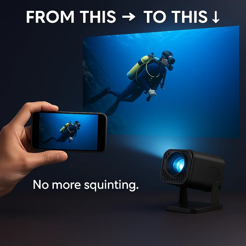 Mini Beamer – Draadloos Schermspiegelen, 1080p Ondersteuning & Ingebouwde Speaker