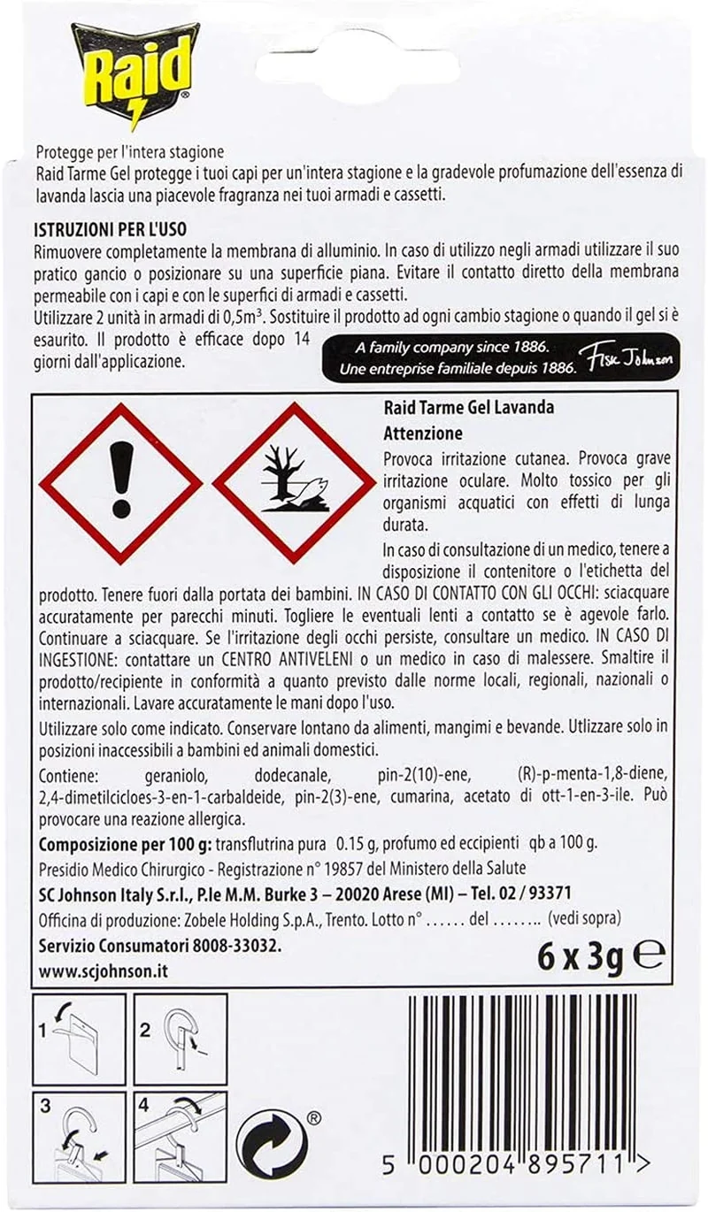 Mottenvernichtendes Mittel Gel für Schränke, Packung 6 Stück Ein Duft, Lavendel,