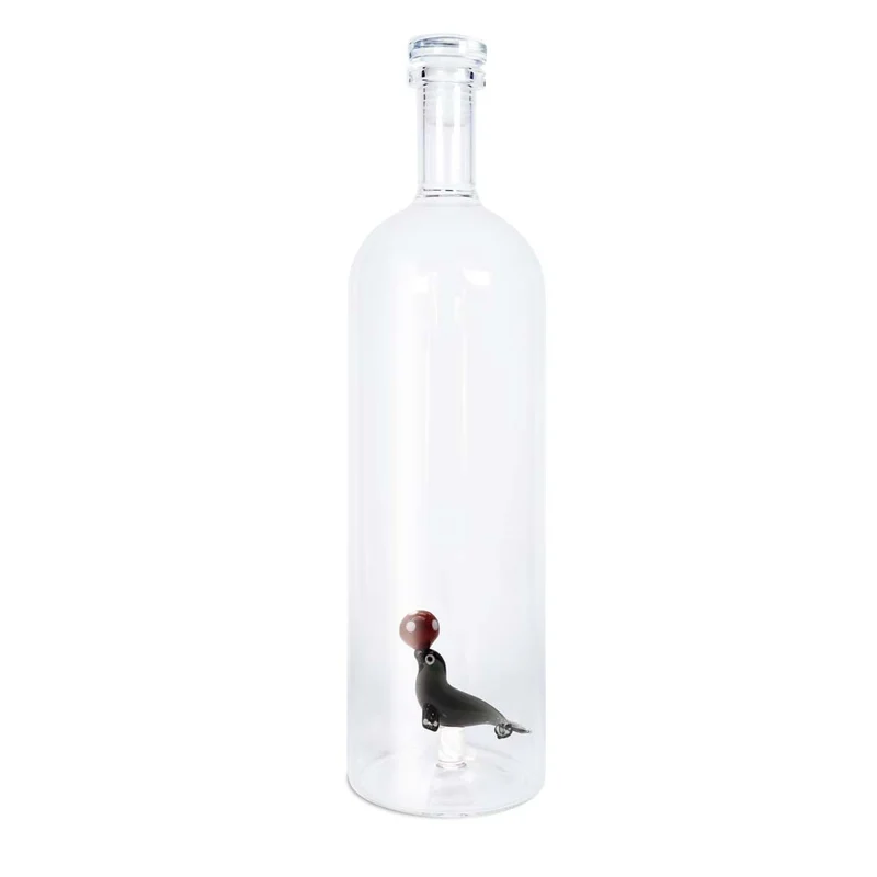 Bottiglia in vetro borosilicato con tappo decoro con Foca