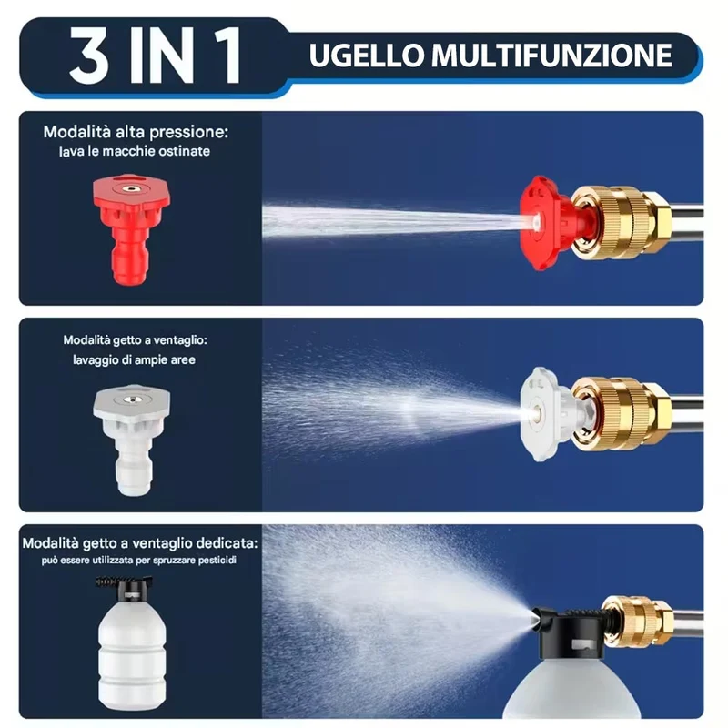 Pistola Idropulitrice con Doppia Batteria 48V e Ugelli Portatile con Accessori