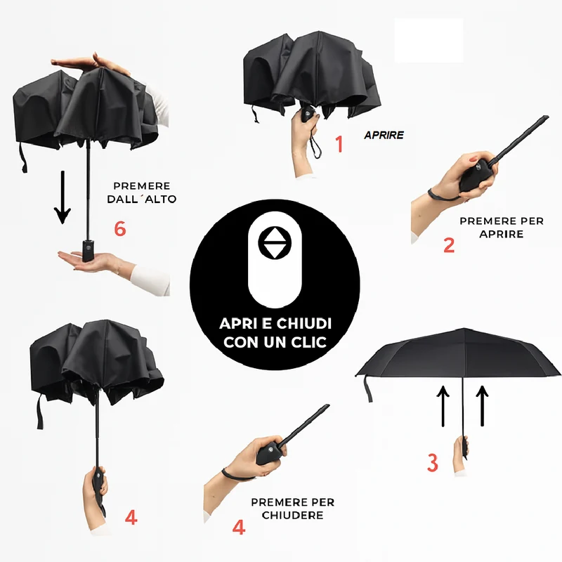 Kit2 Ombrelli Mini Borsetta Apri e Chiudi con Gancio 8 Stecche Antivento Moderno