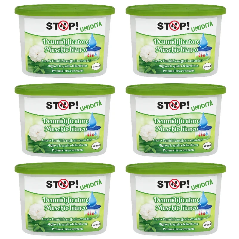 6pz Deumidificatore Portatile 500ml contro Muffa Assorbi Umidità Muschio Bianco