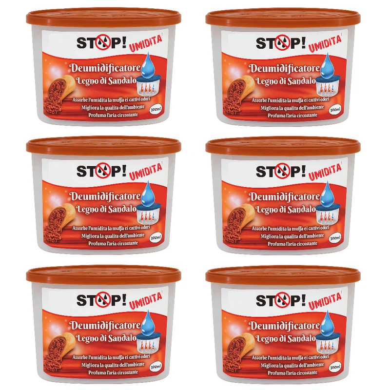 6pezzi Deumidificatore Casa Portatile 500ml contro Muffa Assorbi Umidità Sandalo