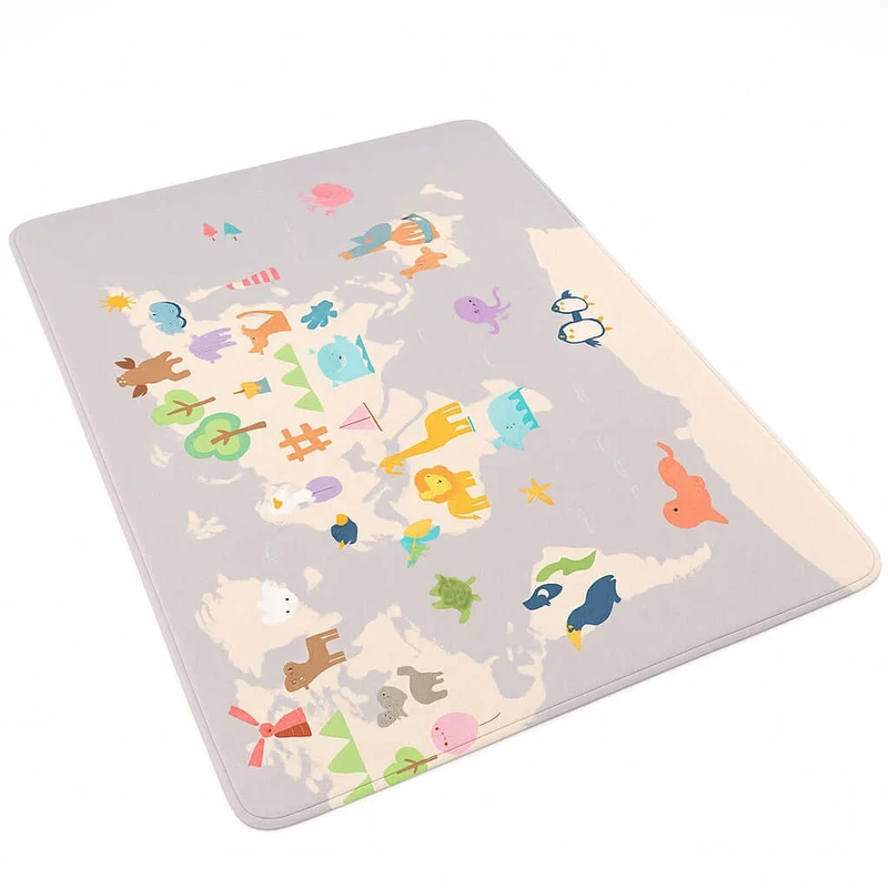 Tappeto Cameretta Bambini 80x140 Grigio Morbido Mondo Animali in Polyestere e Spugna
