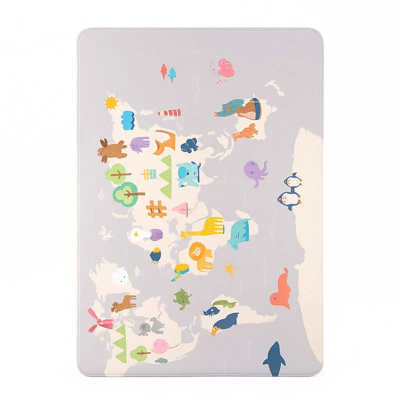 Tappeto Cameretta Bambini 80x140 Grigio Morbido Mondo Animali in Polyestere e Spugna