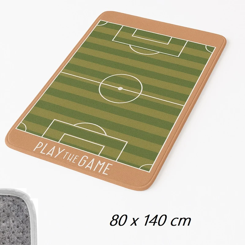 Tappeto Cameretta Bambino 80x140 Verde Morbido Campo da Calcio in Polyestere e Spugna