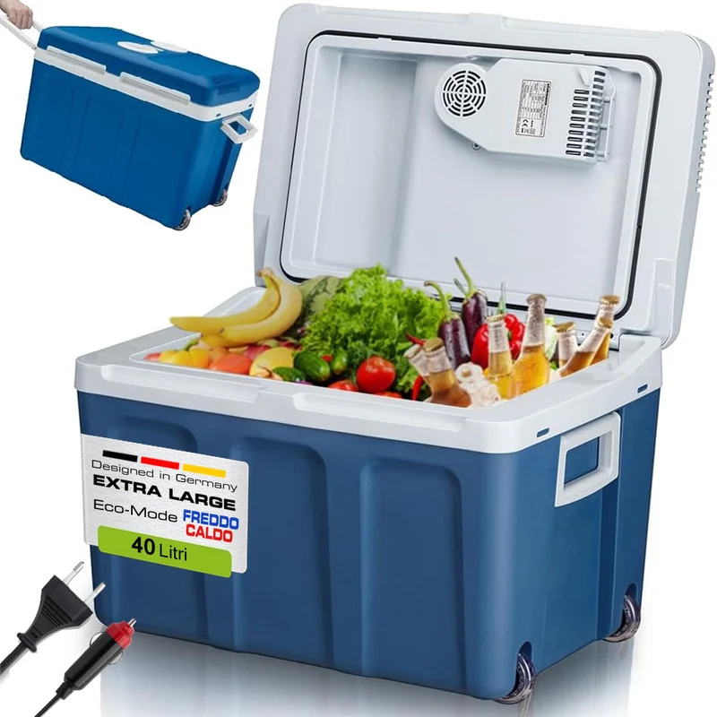 Frigorifero Elettrico Portatile 40L Caldo e Freddo Grigio Spina 230V e 12V Blu