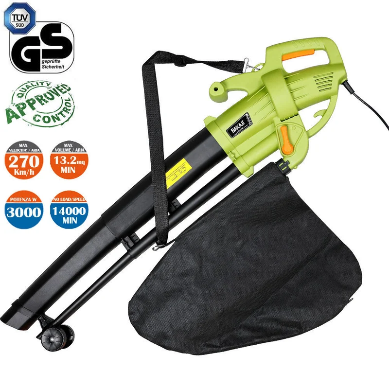 Aspiratore per foglie Trituratore e Soffiatore Elettrico 3000W Aspirafoglie 3in1