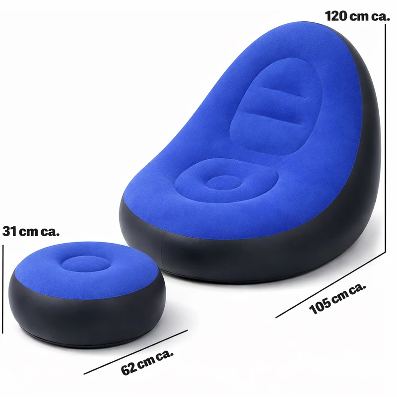 Set Poltrona e Poggiapiedi Gonfiabile Ergonomico Blu da Esterno ed Interno