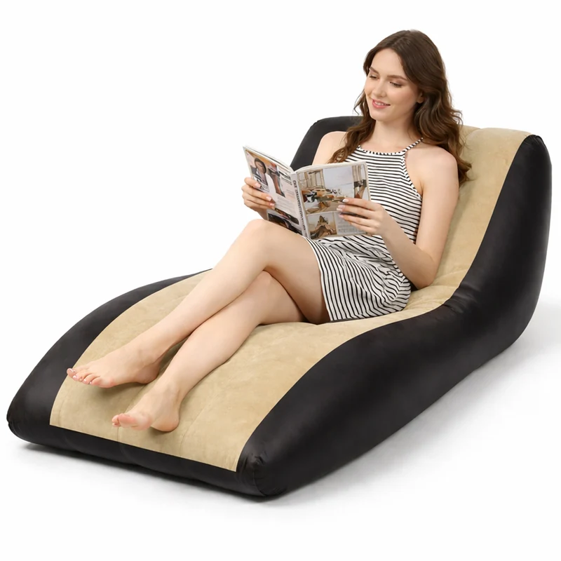 Divano Gonfiabile Lounge Grigio per Interni e Esterni Ergonomica Effetto Velluto