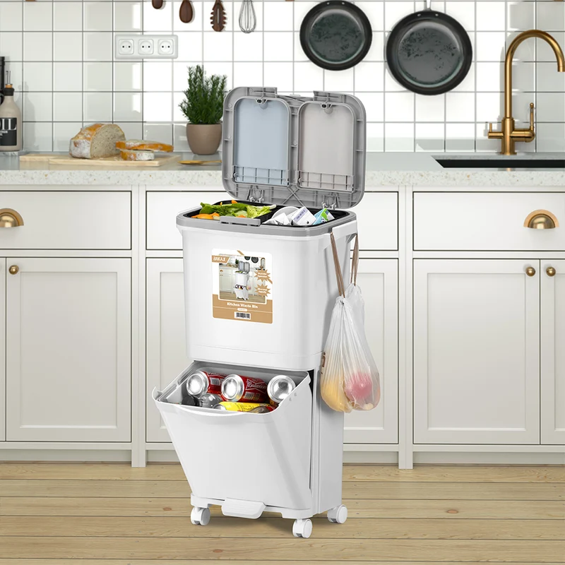 Pattumiera da Cucina Doppio Bidone 38 L Secchio con Separazione Rifiuti e Ruote