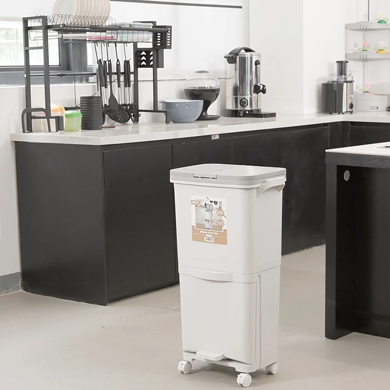 Pattumiera da Cucina Doppio Bidone 38 L Secchio con Separazione Rifiuti e Ruote