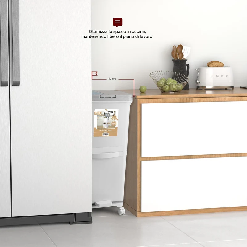 Pattumiera da Cucina Doppio Bidone 38 L Secchio con Separazione Rifiuti e Ruote
