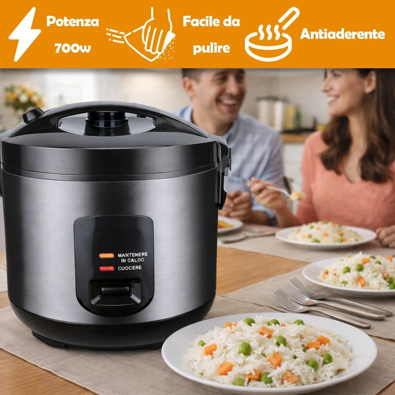 Cuociriso Elettrico Compatto 1.8L con Cottura Automatica Sana e Veloce 700W