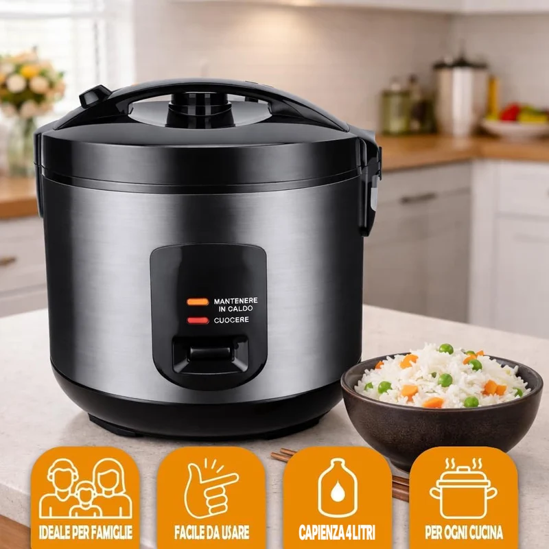 Cuociriso Elettrico Compatto 1.8L con Cottura Automatica Sana e Veloce 700W