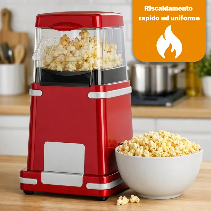 Macchina per Popcorn ad Aria Calda Potenza 1200W Salvaspazip Pronti in 3 Minuti