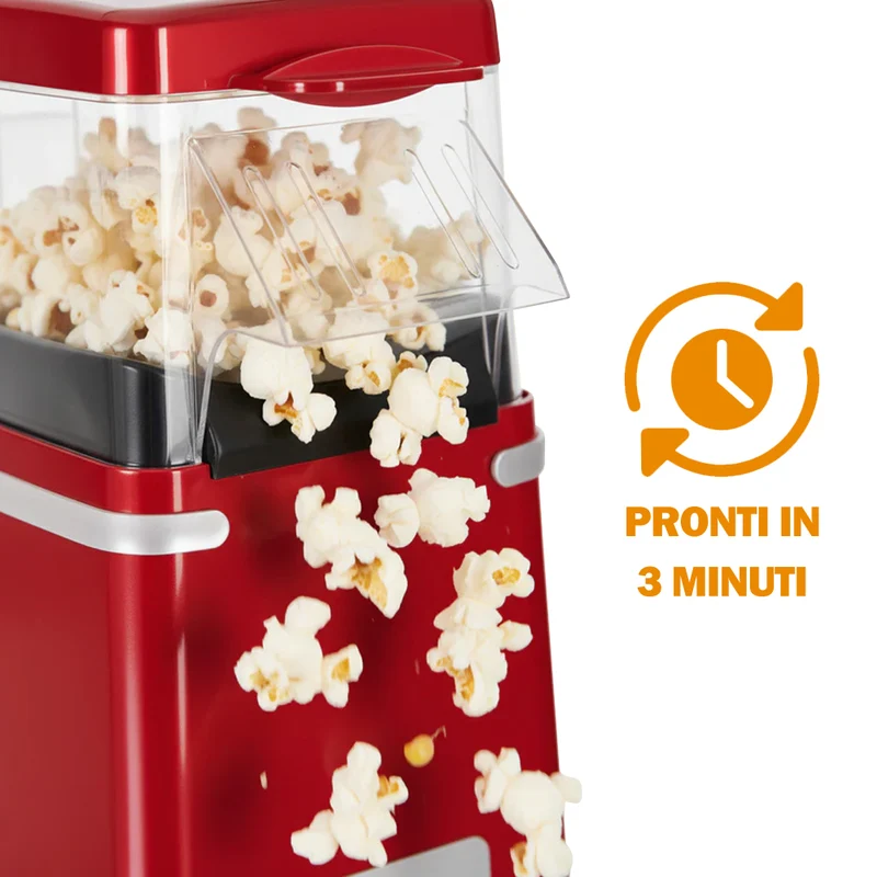 Macchina per Popcorn ad Aria Calda Potenza 1200W Salvaspazip Pronti in 3 Minuti