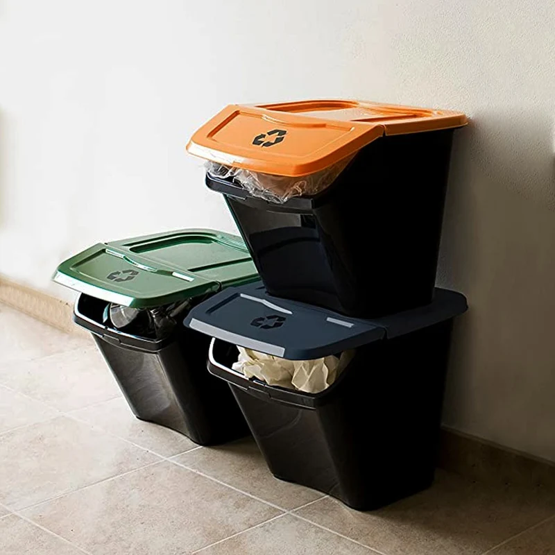 Set 3 Pattumiere per Raccolta Differenziata 30 Litri Plastica Dura Multicolore