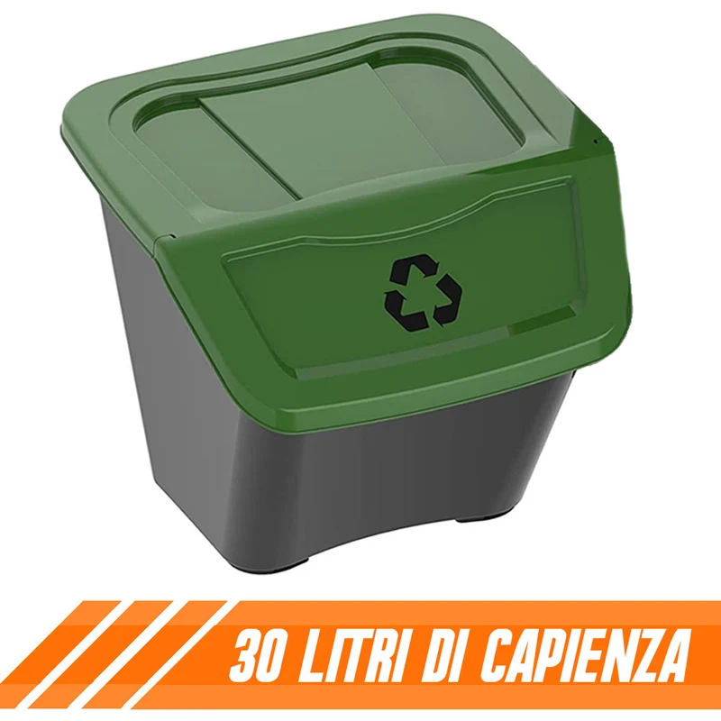 Set 3 Pattumiere per Raccolta Differenziata 30 Litri Plastica Dura Multicolore